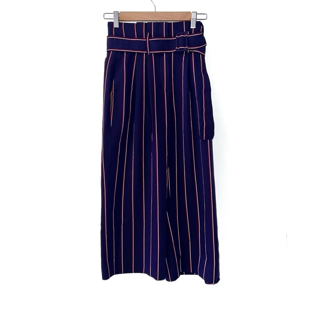Derek Lam 10 Crosby Blue Navy Striped Satin Culottes Pants Size 00 - Picture 2 of 12